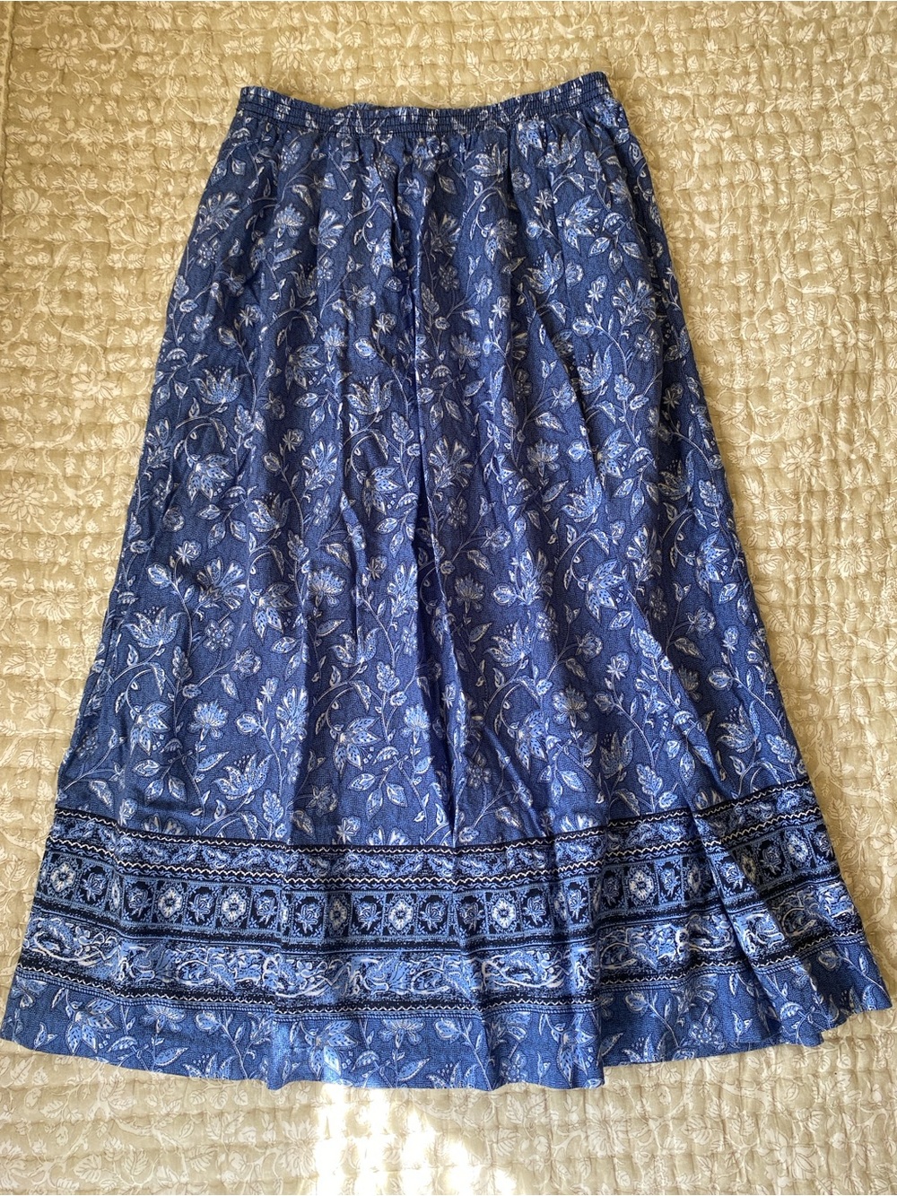 Liz Baker Blue Floral Maxi Skirt with Patterned Border